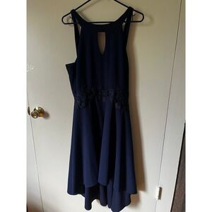 B. Smart Navy Blue High-Low Lace Waist Keyhole Cocktail Dress RI4XGR123 Size 14